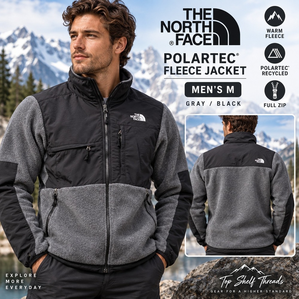 North Face Denali Men M Gray Black Polartec 300 Recycled Fleece Jacket Gorpcore